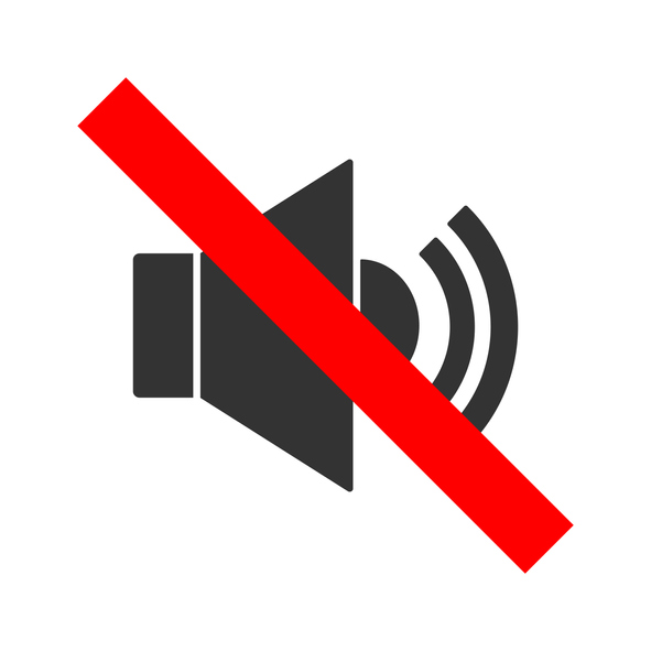 NO SOUND crossed out sign. Loudspeaker icon. Keep quiet symbol. Vector.